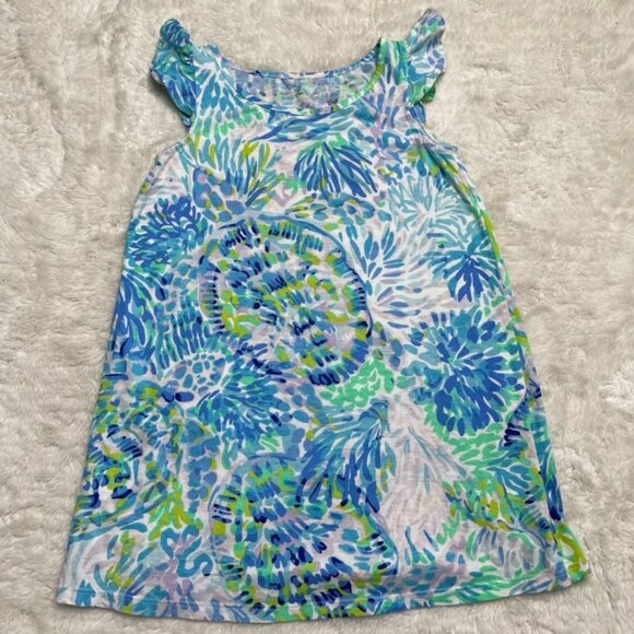Lilly Pulitzer Girl's Blue Green Ella Shell of a Party Print Dress Size Small - Picture 1 of 6